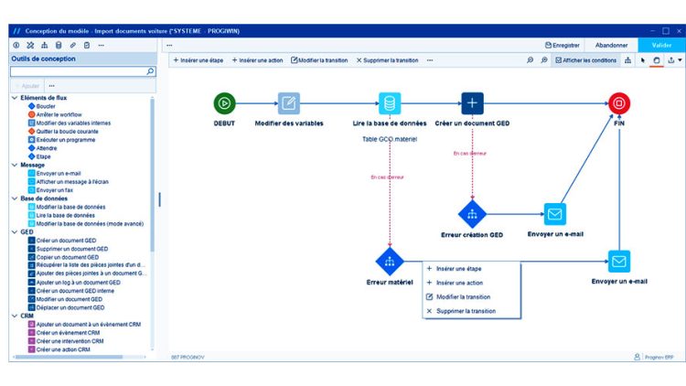 Écran workflow du logiciel Proginov