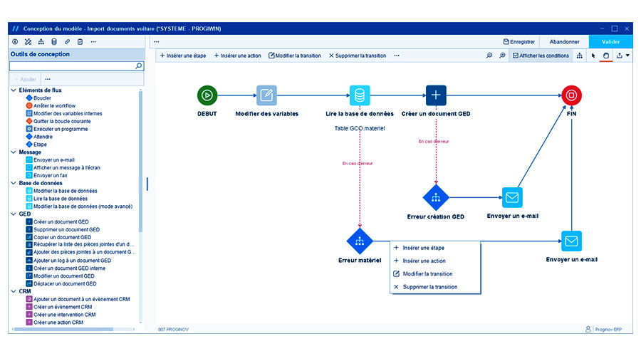 Écran workflow du logiciel Proginov